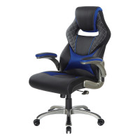 OSP Home Furnishings OVR25-BL Oversite Gaming Chair in Faux Leather with Blue Accents